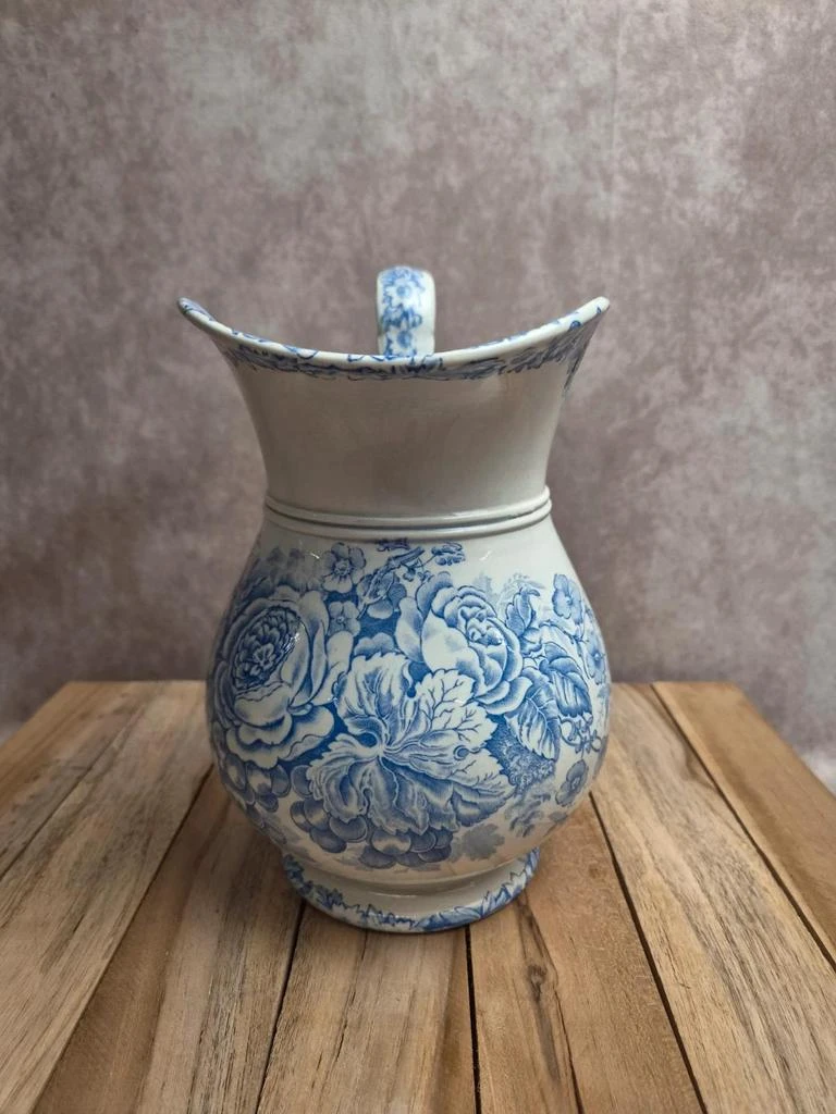 Broc antiguo Jules Vieillard Burdeos azul y blanco – Tierra de hierro, decoración floral – Siglo XIX – photo 2